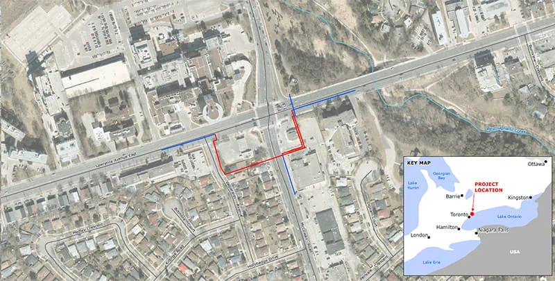 Lawrence Avenue East Station Relocation Project map