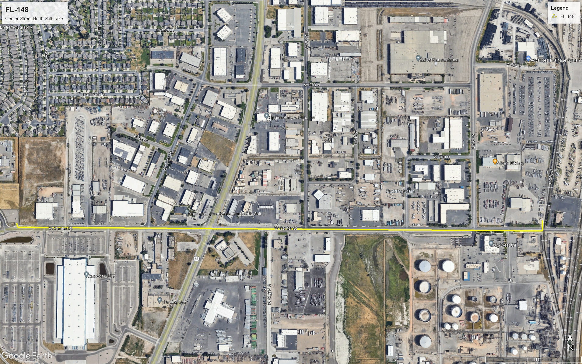 Project map showing the pipeline following W Center St.