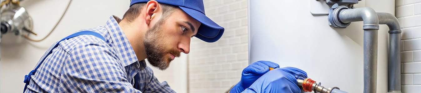 Plumber working on a water heater