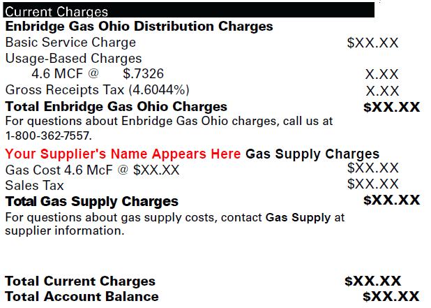 Highlighted section of a natural gas bill showing an Energy Choice Agreement