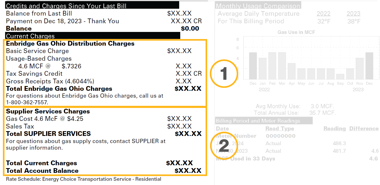 Screenshot of bill showing areas on bill that talk about Energy Choice