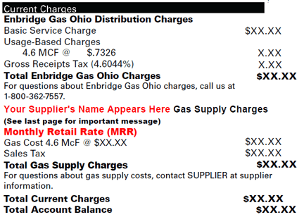 Highlighted section of the current charges portion that features the Monthly Retail Rate content