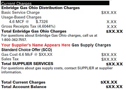 Showing where Standard Choice Offer appears on your bill