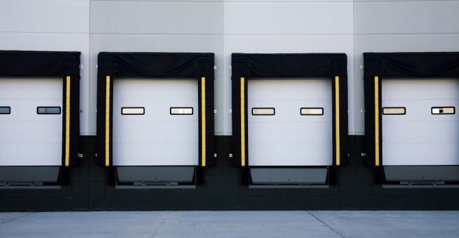 Four closed truck loading docks