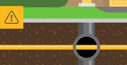 Illustration of natural gas lines unintentionally crossing through sewer or septic pipes underground