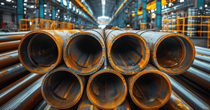 A stack of pipes in a warehouse