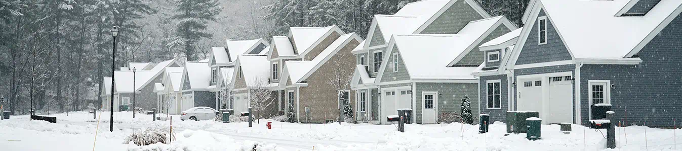 Houses in residential community after snow in winter